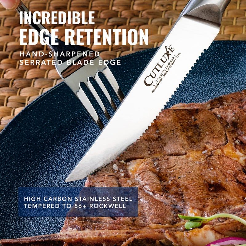 Cutluxe Steak Knives Set of 4, Serrated Steak Knives â€“ Forged High Carbon German Steel, Full Tang, Ergonomic Handle Design â€“ Artisan Series - Image 5